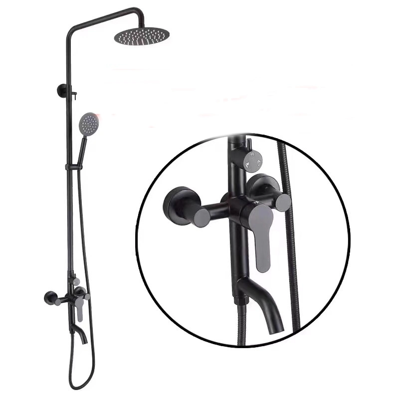 Montaje en pared Negro mate sus 304 Acero inoxidable Triple función Con grifo de ducha de lluvia de 8 pulgadas con rociador de manos Ducha de cabeza negra