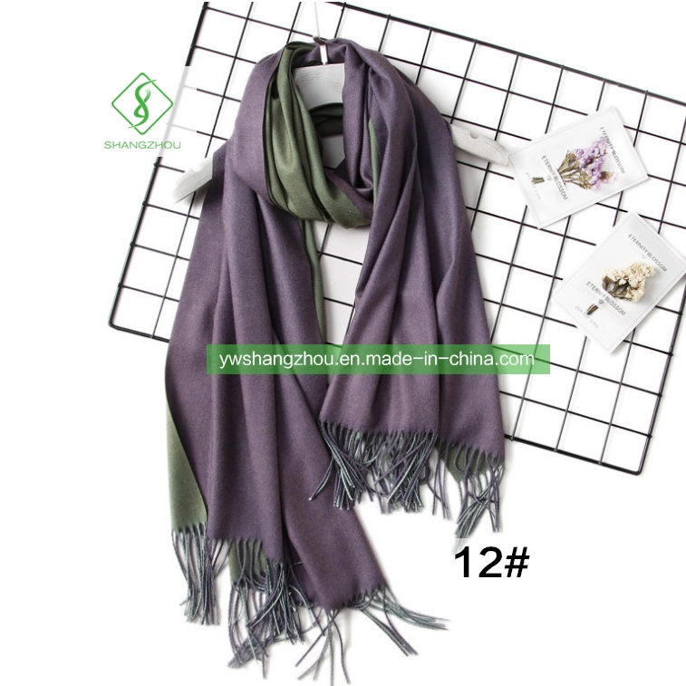 Fashion Double-Sided Plain Scarf with Tassel Winter Lady Cashmere Shawl