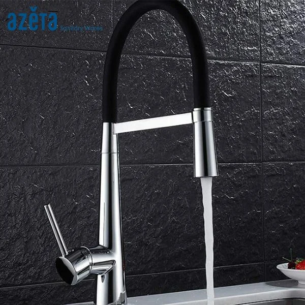 Torneira Cozinha Single Handle Hot Cold Water Copper Rubber Neck Pull out Brass Kitchen Sink Faucet with Pull Down Spray