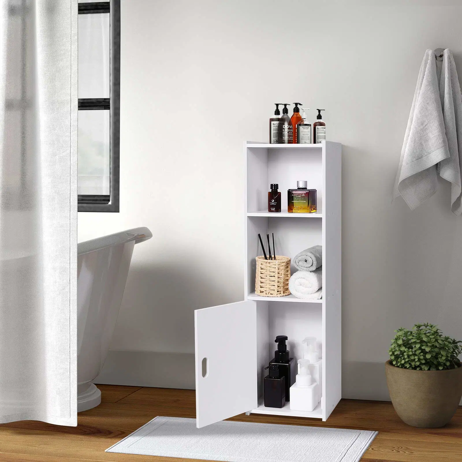 Waterproof Bathroom Cabinets, White Floor Free Standing Cabinet, Storage Furniture for Bathroom Bedroom Kitchen Hallway, Storage Cupboard Unit