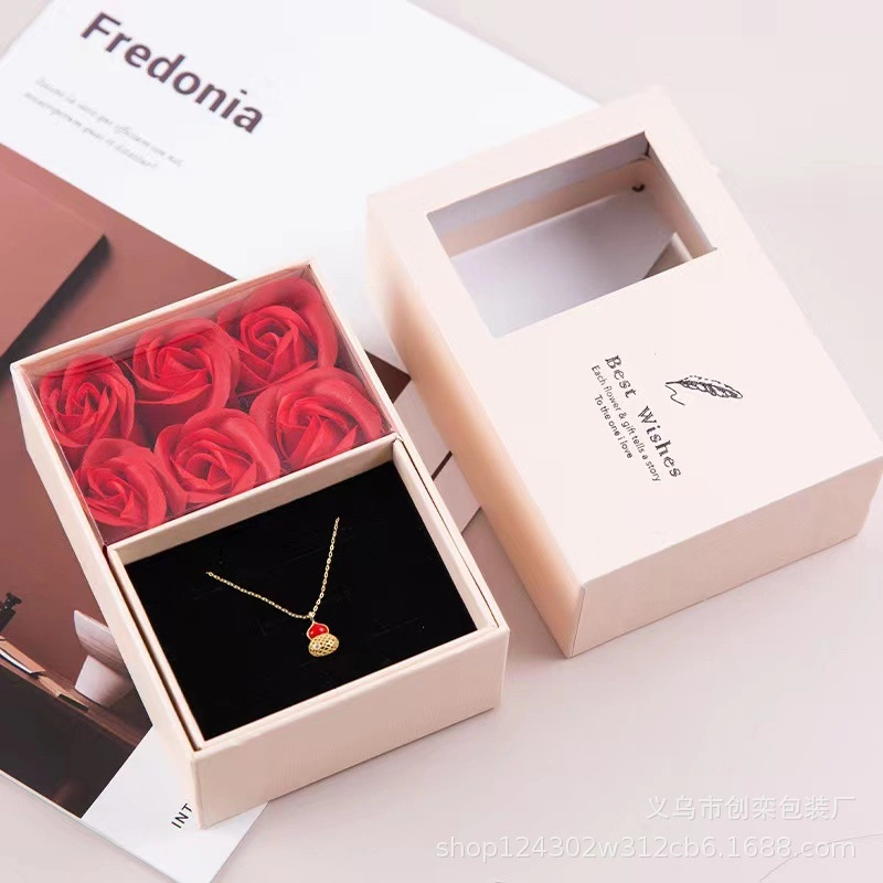 Sofort Lieferbar Neue sechs Rosen Geschenkbox Ohrringe Ringe Halsketten Schmuckverpackung Verpackung Himmel und Erde Abdeckung Tanabata Geschenkbox