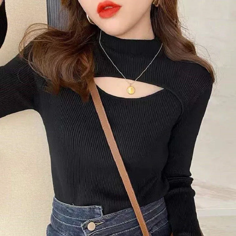 Semi Turtleneck Sweater MID-Neck Knitted Top Sweater