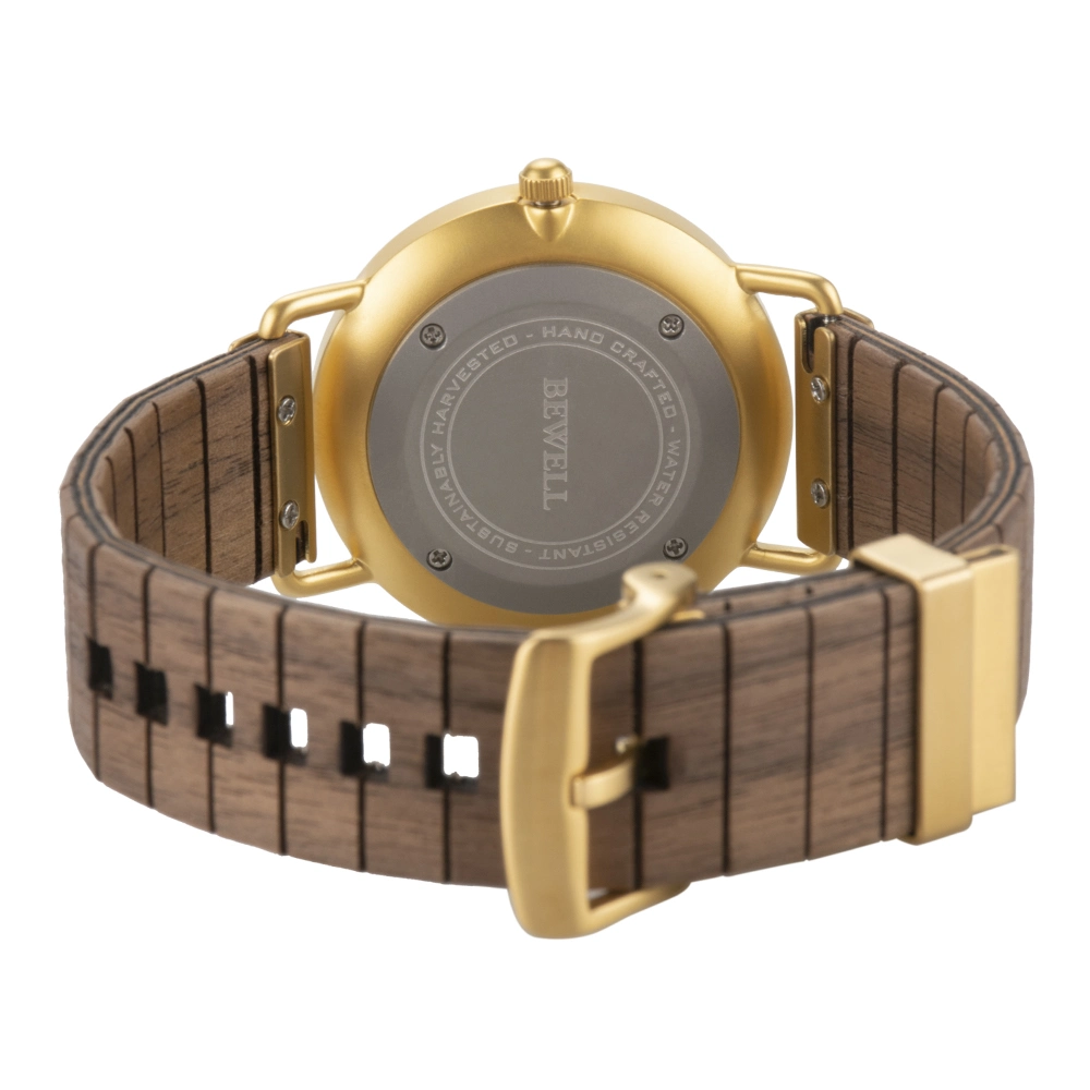 Fashion Design Wooden Watch IP Gold kombinieren mit Natual Schwarz Walnut 3ATM Wasserdicht