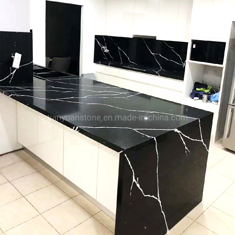 Artificial Quartz Black/White Slabs/Tiles/Countertops/Vanity/Island for Kitchen/Bathroom Hotel/Villa/Airport Project