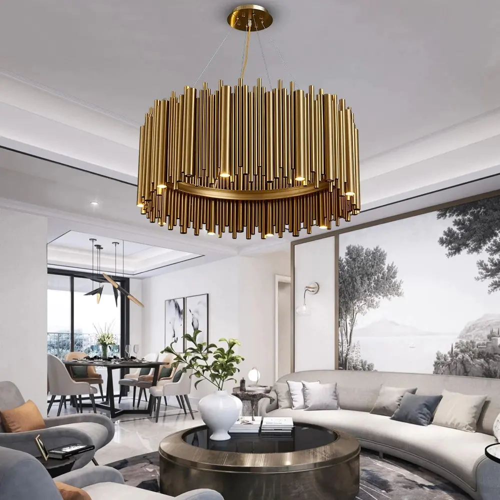 Modern Technological Sense Curved Straight Tube Chandelier