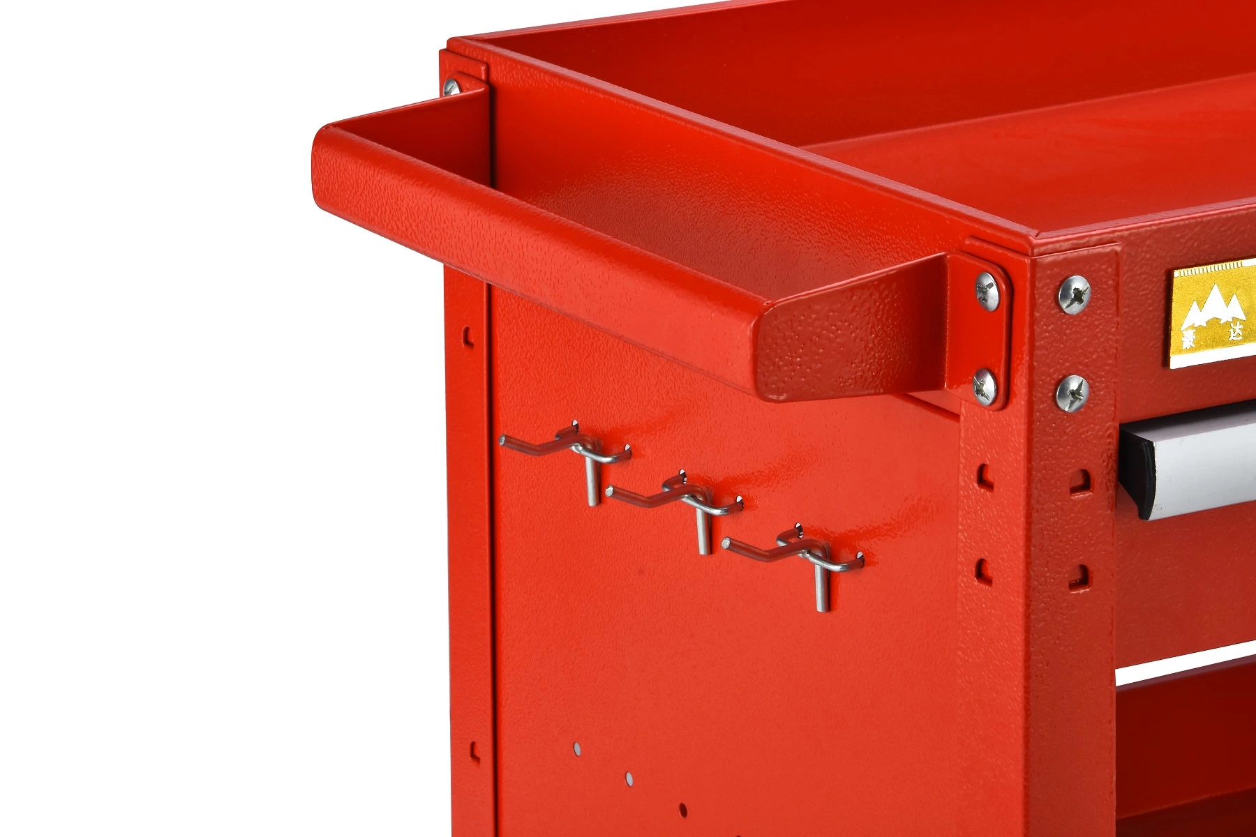 3-Tire Red Rolling Tool Trolley Metal Tool Cart with Lockable Drawer