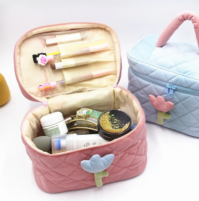 Private Label Custom Eco Friendly Makeup Bag Pleated Handle Beauty Travel Storage Cosmetic Bags Cases