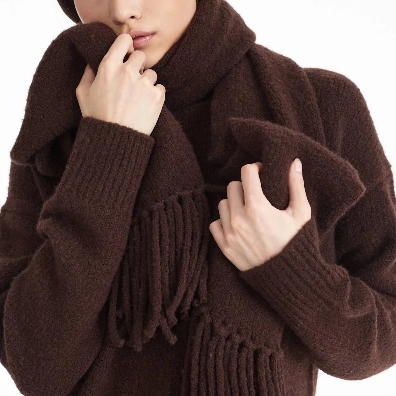 Pure Cashmere Knitted Ladies Fashion Winter Apparel Accessories Scarf with Fringe