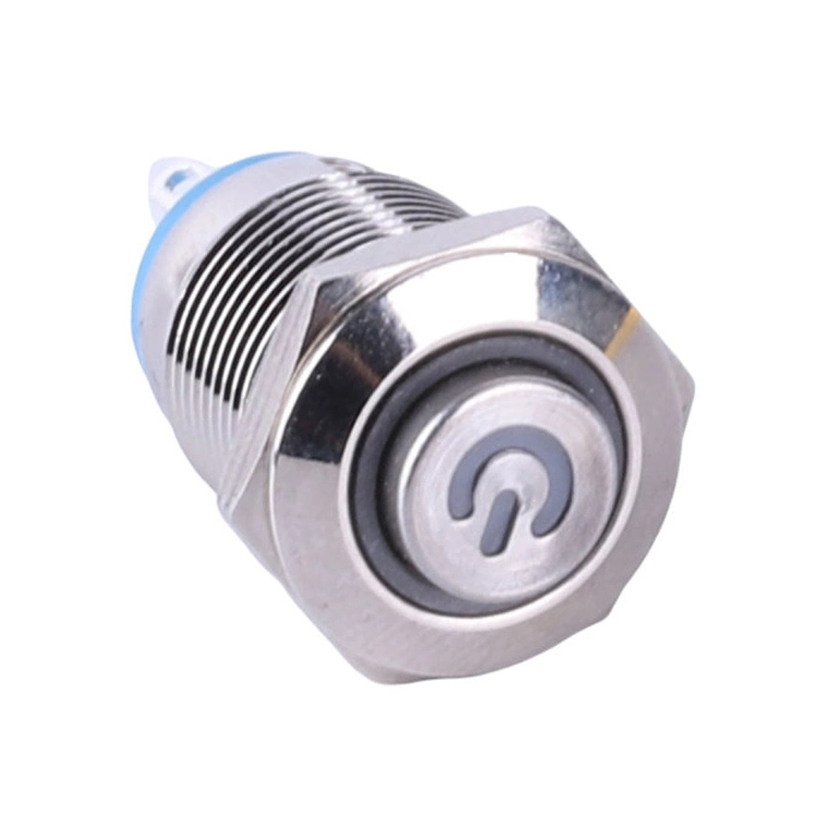 Yueqing LED Momentary Push Button Switch 12mm Ring and Power Logo Illuminate Etal Push Button Switch