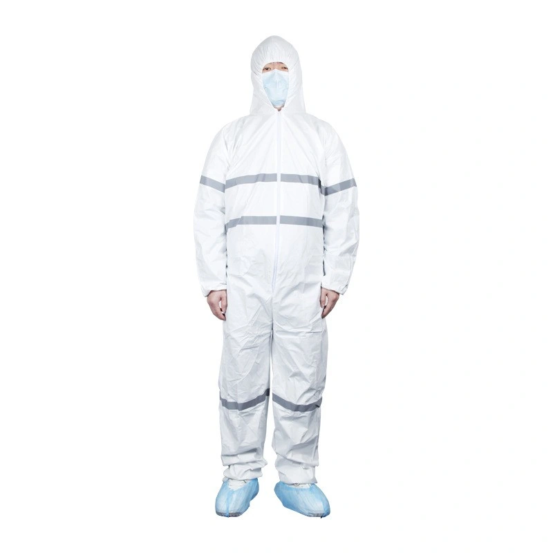 Combinaison jetable de la sécurité chimique Propolylene Type 5/6 Costume Hazmat-Suit réfléchissant microporeux PPE de la sécurité avec bandes réfléchissantes