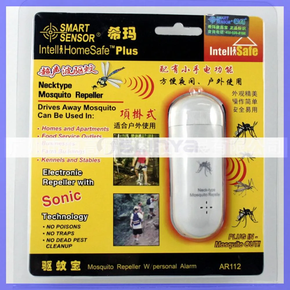 Casa segura colgar cordón batería AA sensor inteligente Pest Repeller ultrasónico portátil Mini niños al aire libre en el cuello del asesino de mosquitos (AR112)