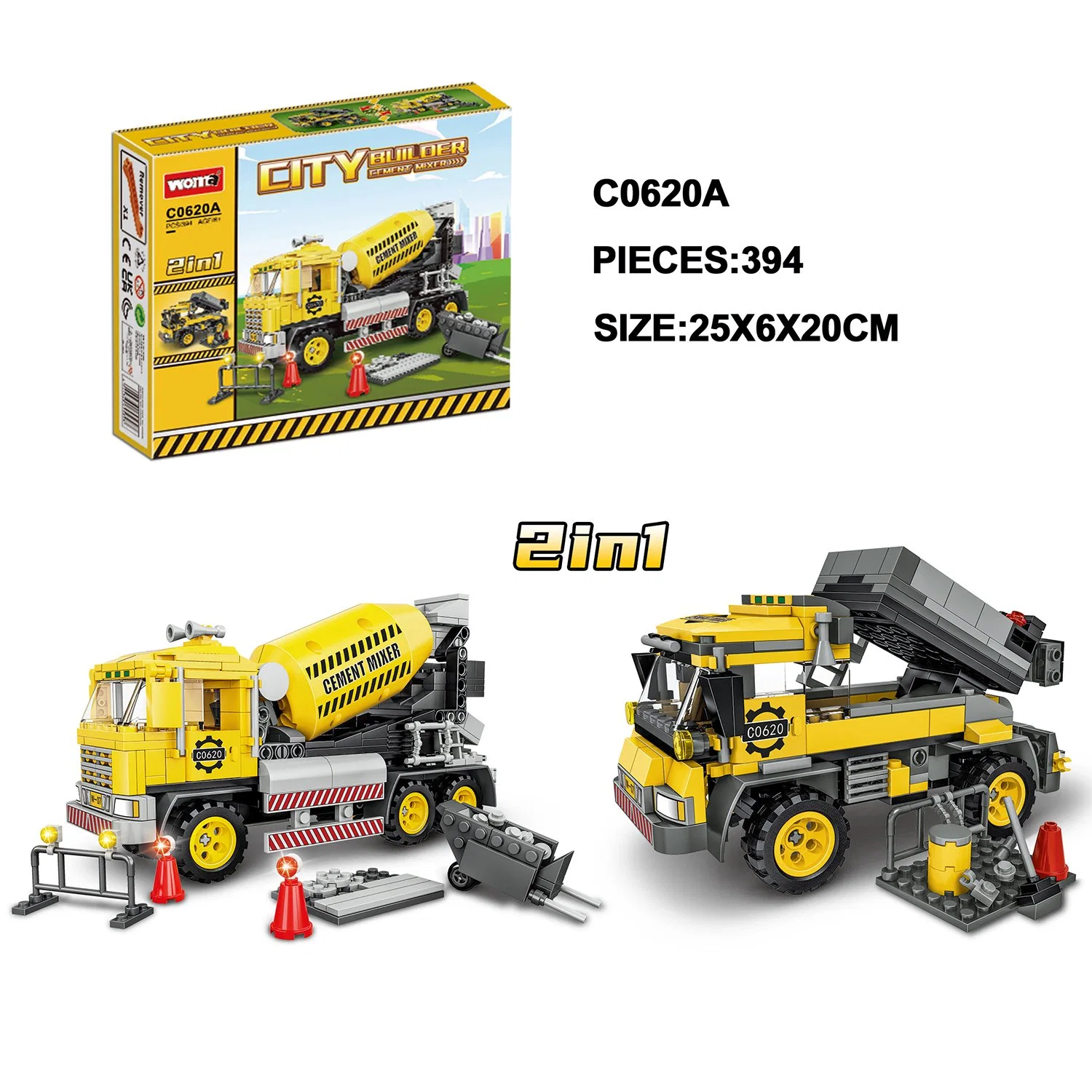 Woma Toy C0620 Aluno Kids Monte 2 em 1 modelo de automóvel no local de construção do Prédio da Máquina de cimento tijolos de bloco de mistura de cimento carro de brincar de Descompressão de adultos