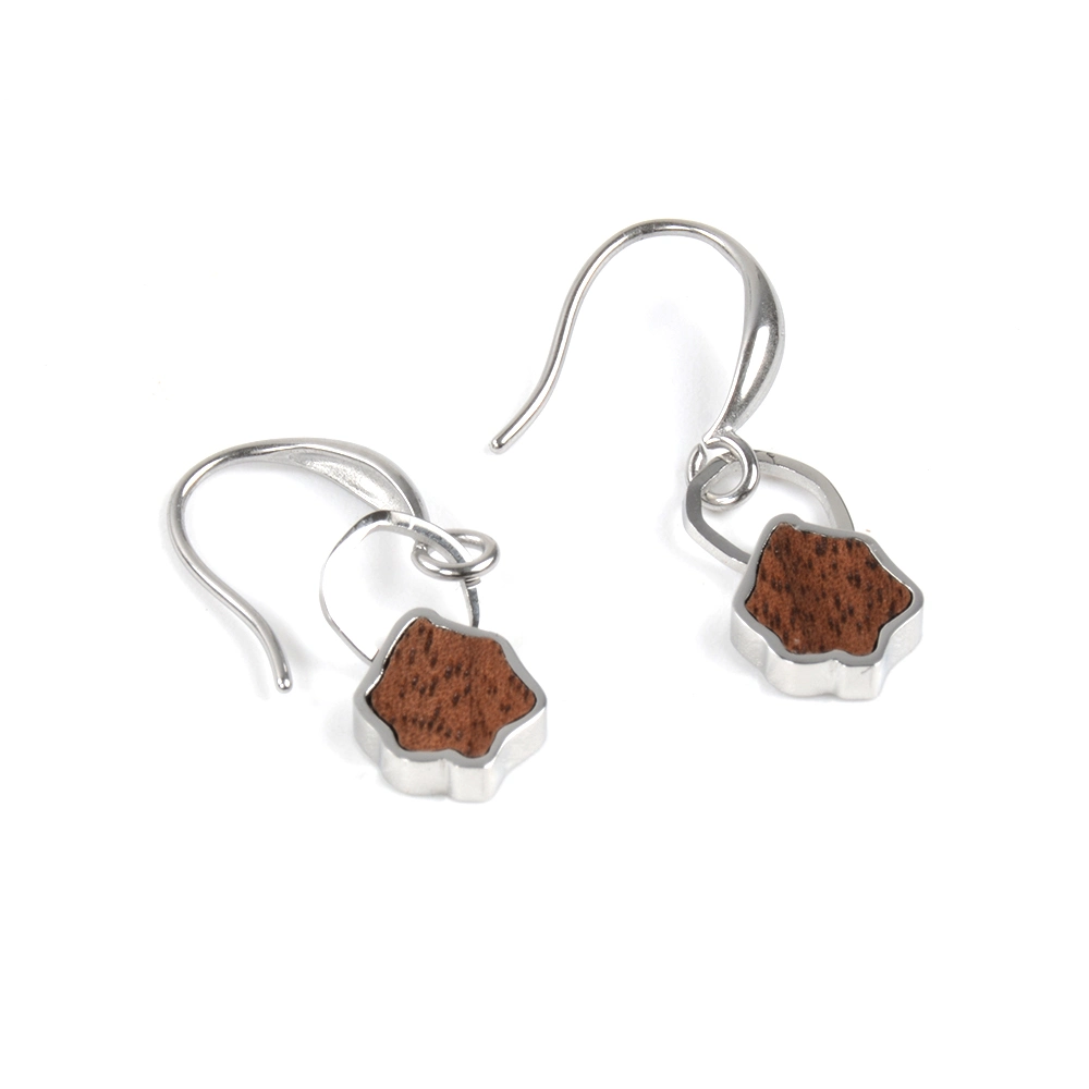 Bewell de Madera Natural de lujo de Artesanía de acero inoxidable de 3 colores Dama Huggie Earrings