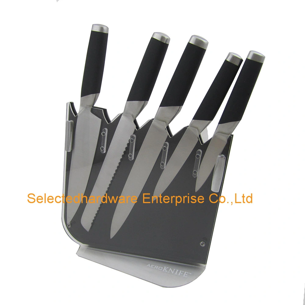 Acrylic Block Kitchen Knife Set with TPR Non-Slip Hollow Handle