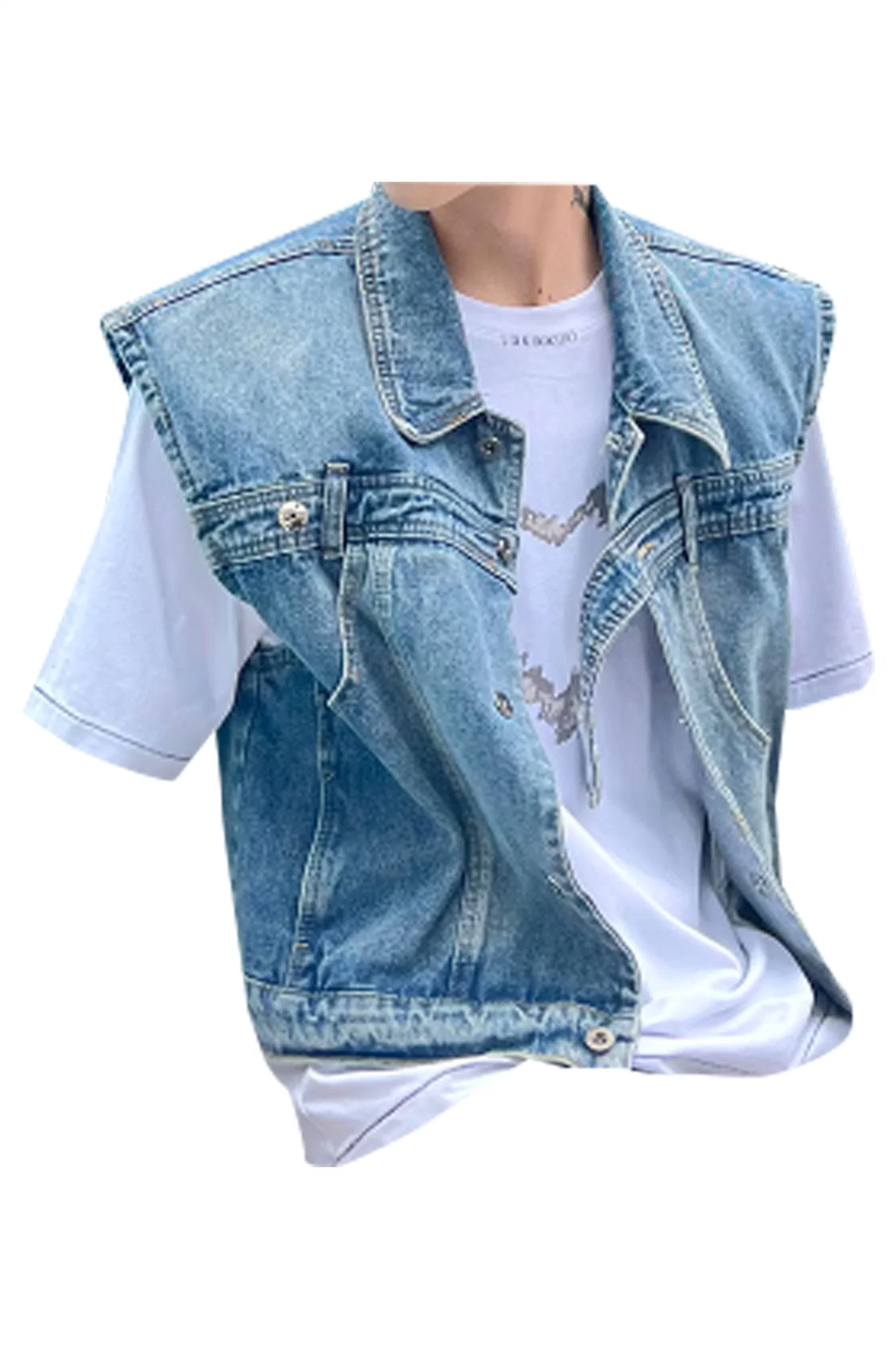 Fast Delivery Women Sleeveless Distressed Denim Vest Jacket Button Crop out Wear