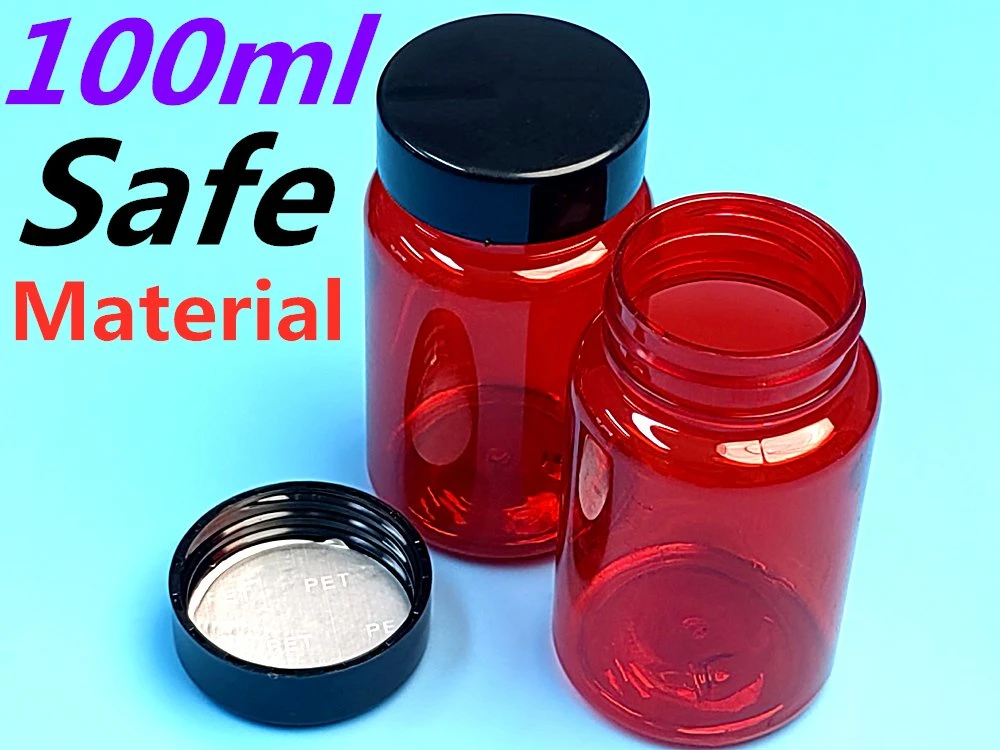 Hot Sale barato 100cc 150cc Red transparente Tablet botella mascota Cápsulas de plástico para medicamentos envase farmacéutico con sello de inducción Forro