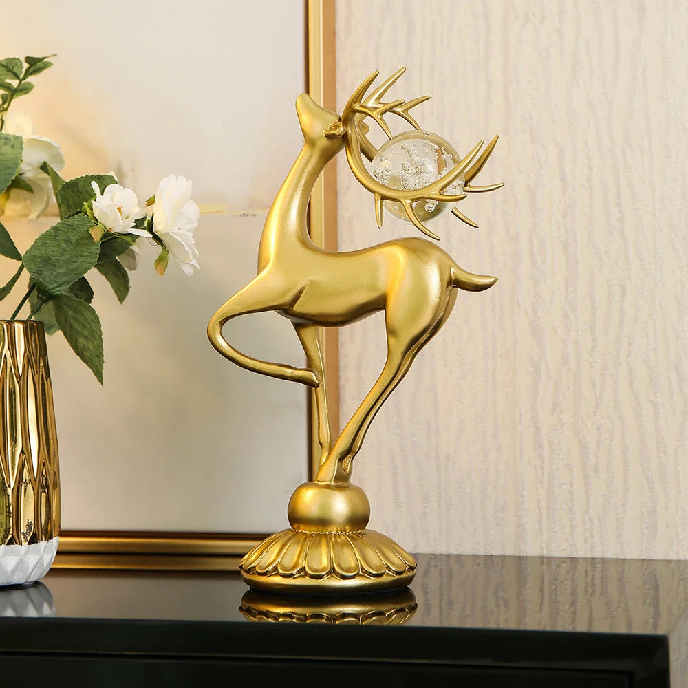 Europe Crystal Ball Deer Statue Accessories Crafts Sculpture Modern Desktop Ornaments