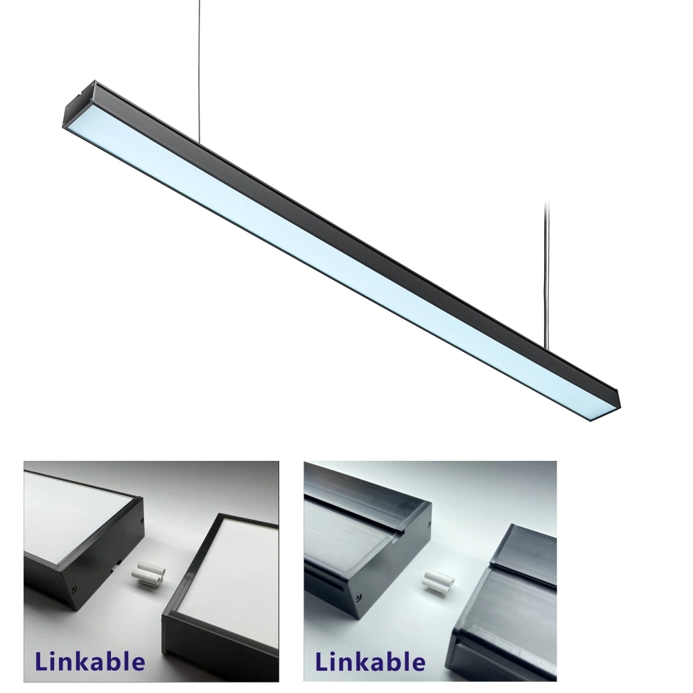 Luz lineal LED colgante de batten suspendida en el techo montada en la superficie de la carcasa de PBT de la lámpara lineal LED T8 enlazable para uso comercial en interiores en el hogar, oficina, aula, escuela y pasillo.