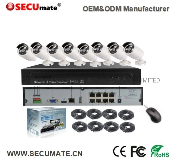8CH Sistema de Segurança Doméstica de CCTV com Poe de 5 MP 8X Câmara IP para exterior