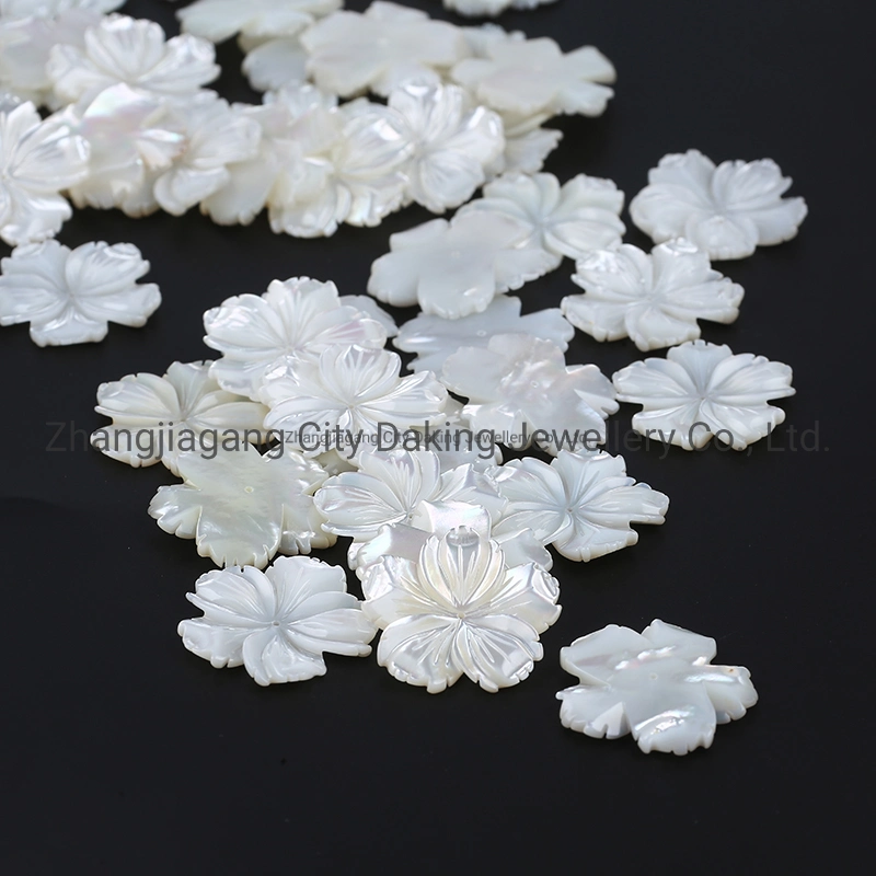 28-29mm Natural White Carved Flower Mother of Pearl Shell 5 Petals Loose Beads for Jewelry Making