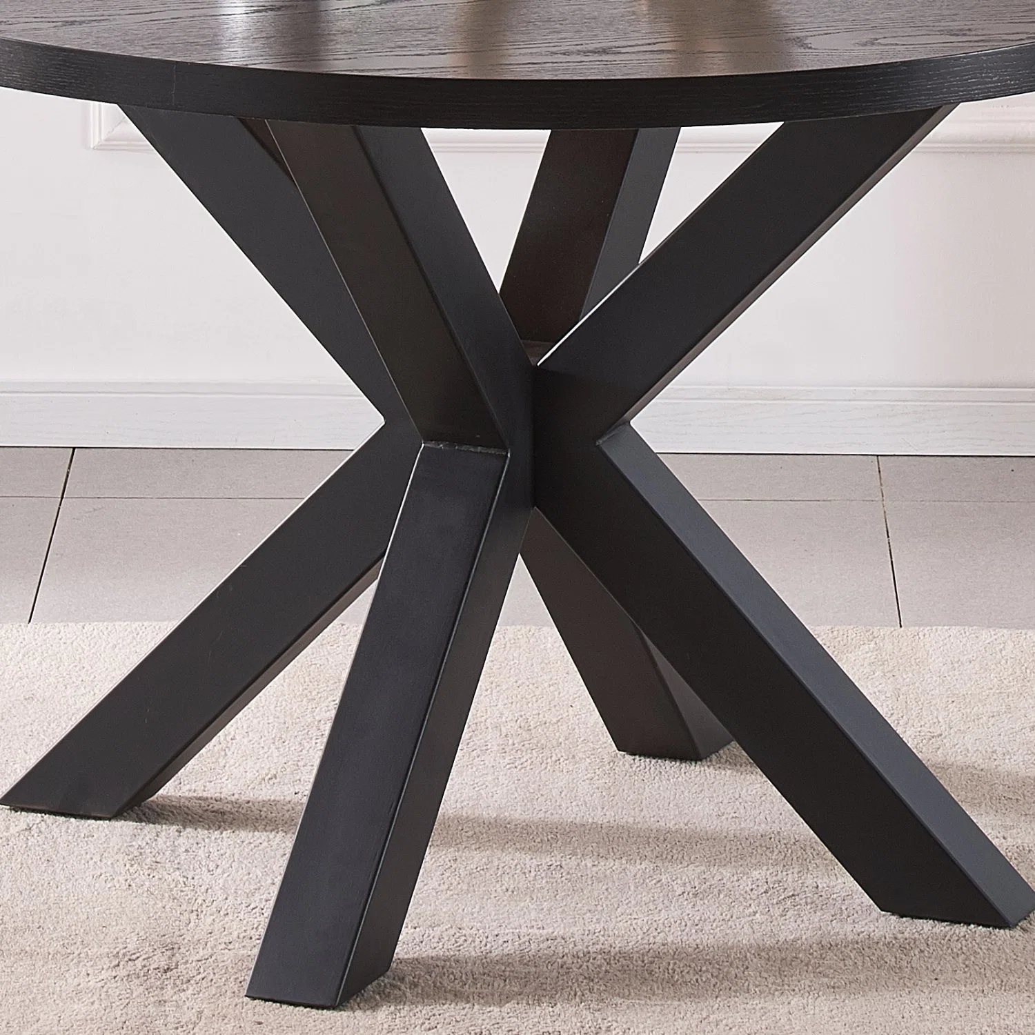 Small Round Black Veneer MDF Dining Room Furniture Solid Wood Dining Table