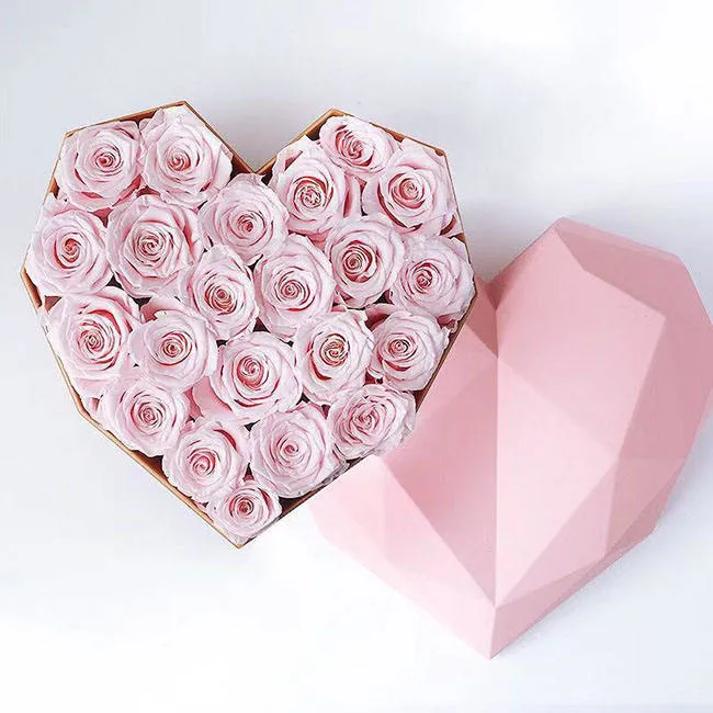 Luxury Preserved Rose Natural Rose Pink Wedding Flowers Valentine Gifts Flower Box Designer Custom Heart Shaped Gift