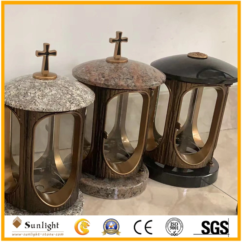 Cemetery Funeral Granite Stone Carved Garden Lamps Tombstone Lights Grave Lantern for Sale