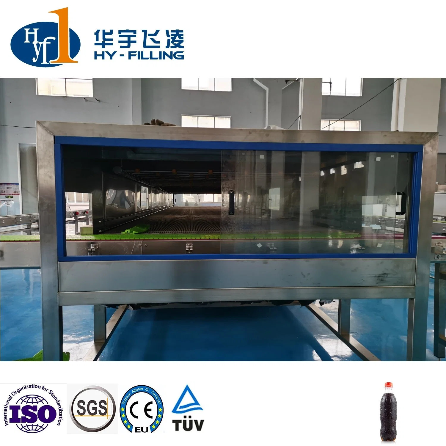 China Bottle Hy-Filling Carbonated Soft Soda Drink Making Machine CSD Drink Production Line CO2 Mixer Chiller Warm Tunnel Warming Tunnel