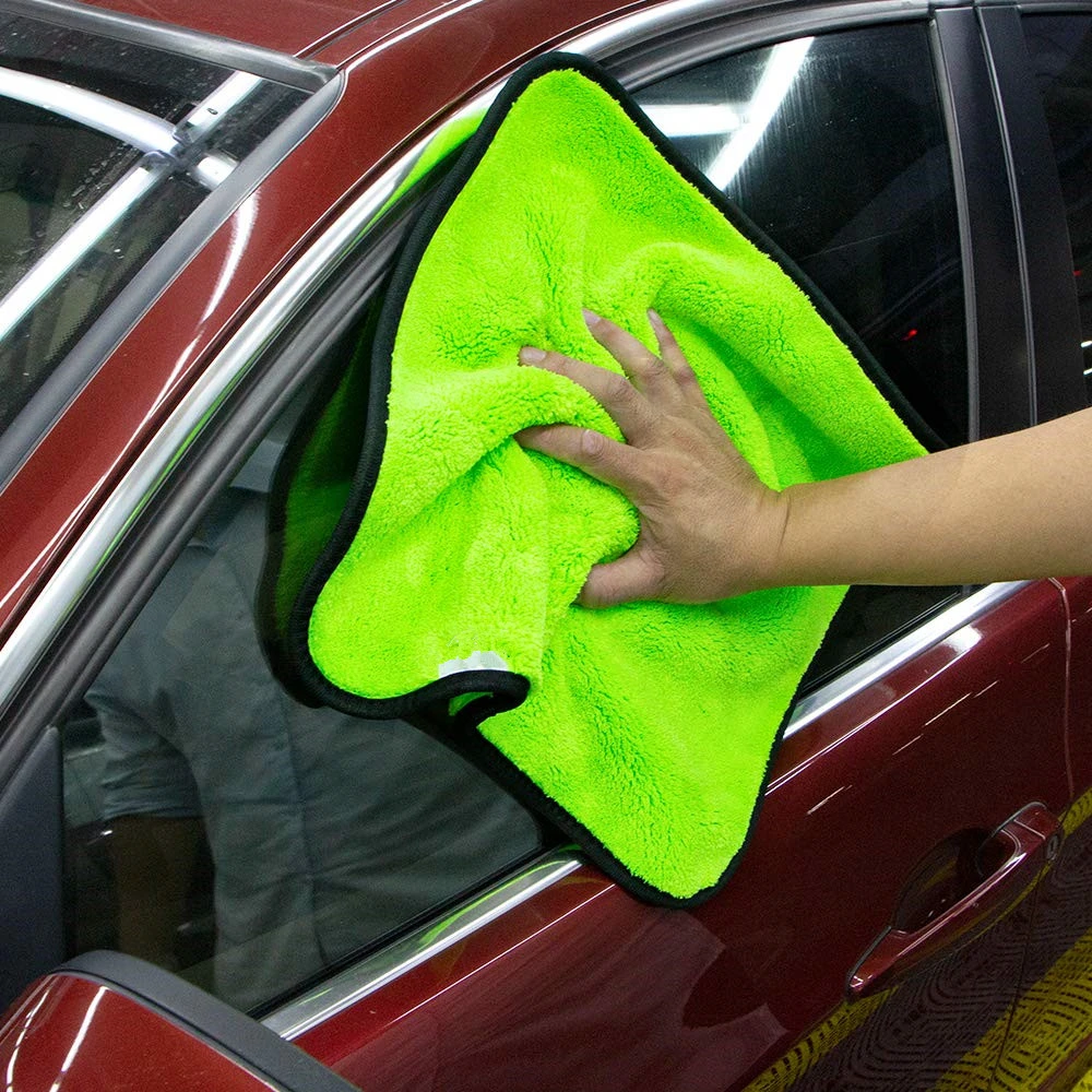 Super Plush 40x40cm 1200Vert GSM comme échantillon composite en microfibre chiffon en microfibre Coral Fleece absorbant Serviette de nettoyage voiture chiffon en vrac sec lingettes de lavage de voiture