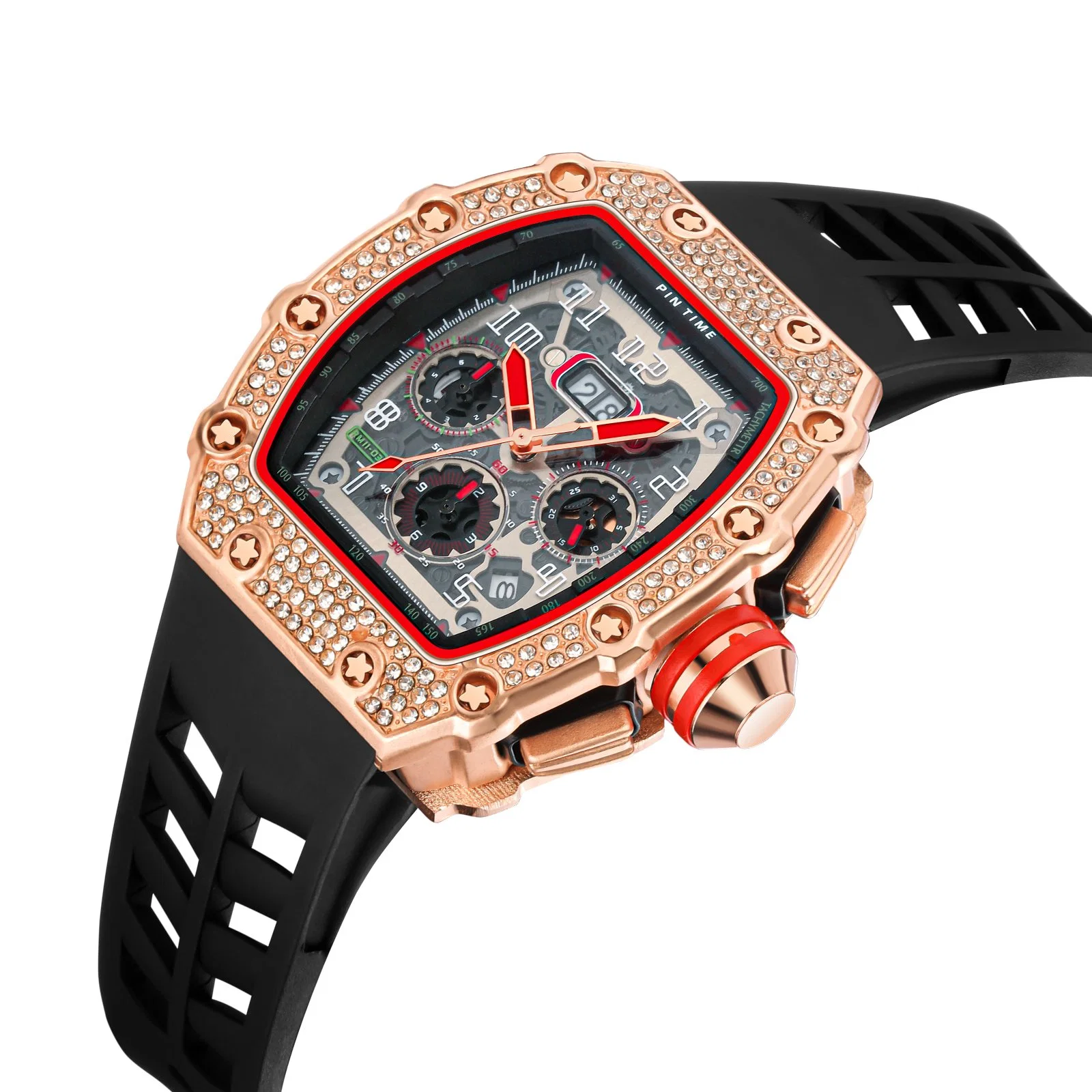 Sports Silicon Watch Band Diamond Barrel Bling Bling Men Quartz Watches Fashion Jewelry