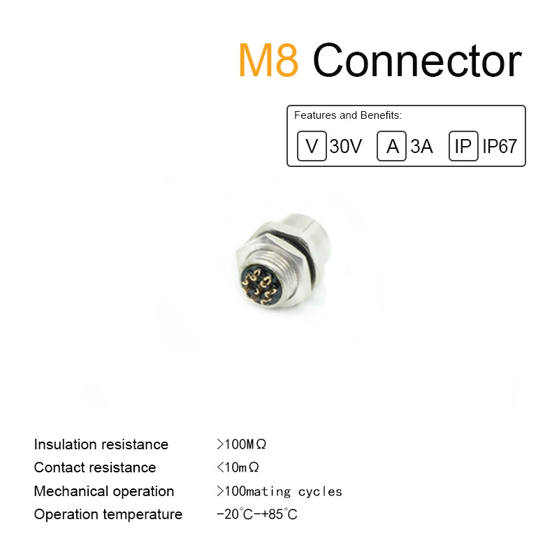 IP67 Threaded Coupling Metal Hose/ Straight/ Plug, Flange Holder/ Single/ Double Side M8 Cable Side Connector