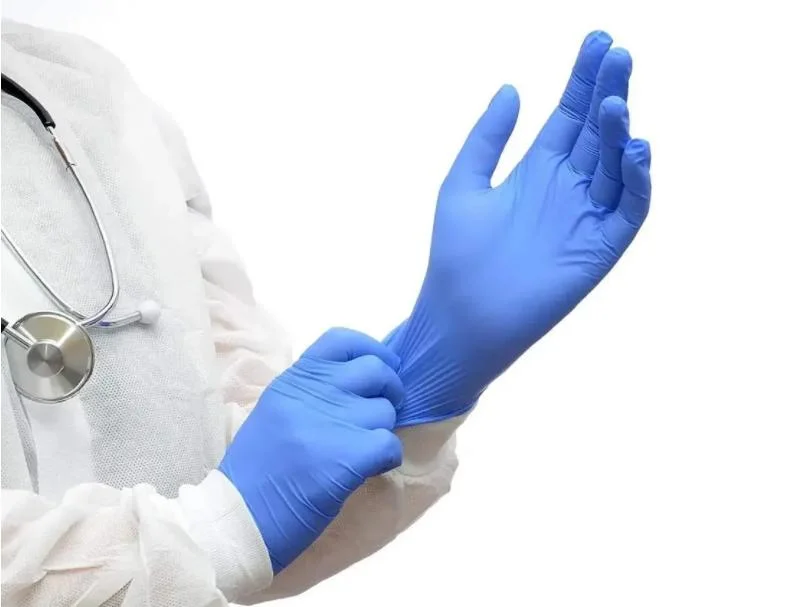 Wear Resistant Blue Disposable Medical Nitrile Gloves Powder Free