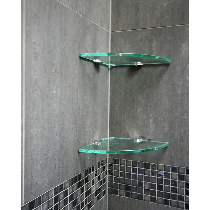 Factory Customized Bathroom Stainless Steel Shower Shelf with Rail Tempered Glass Corner Shelf