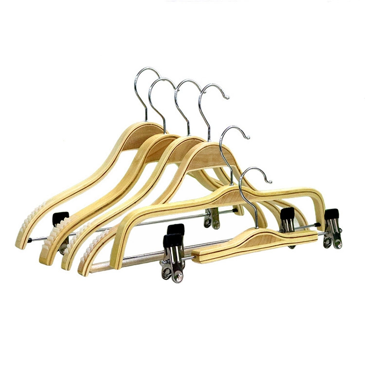 Wooden Bottom Clips Hangers Made of Solid Wood with Custom Logo for Pants/Trousers Display