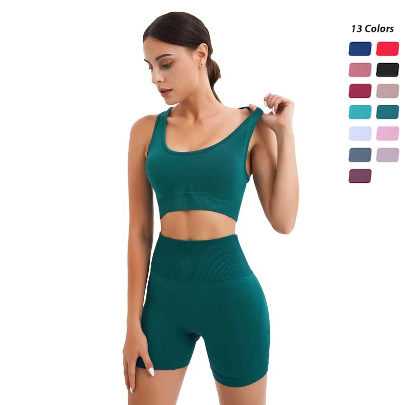 Wholesale/Supplier Women Seamless OEM ODM Fitness Wear Casual Sports Wear 2 Piece Workout Set Racer Back Bra with Shorts Gym Yoga Clothing Fitnesswear