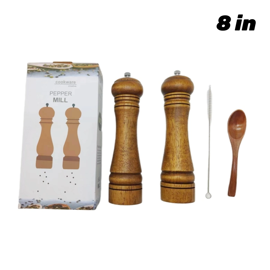 Heißer Verkauf Holzgummi 2 PCS Manuelle Salzschleifer Würze Glas Pfeffermühle Set für Küche