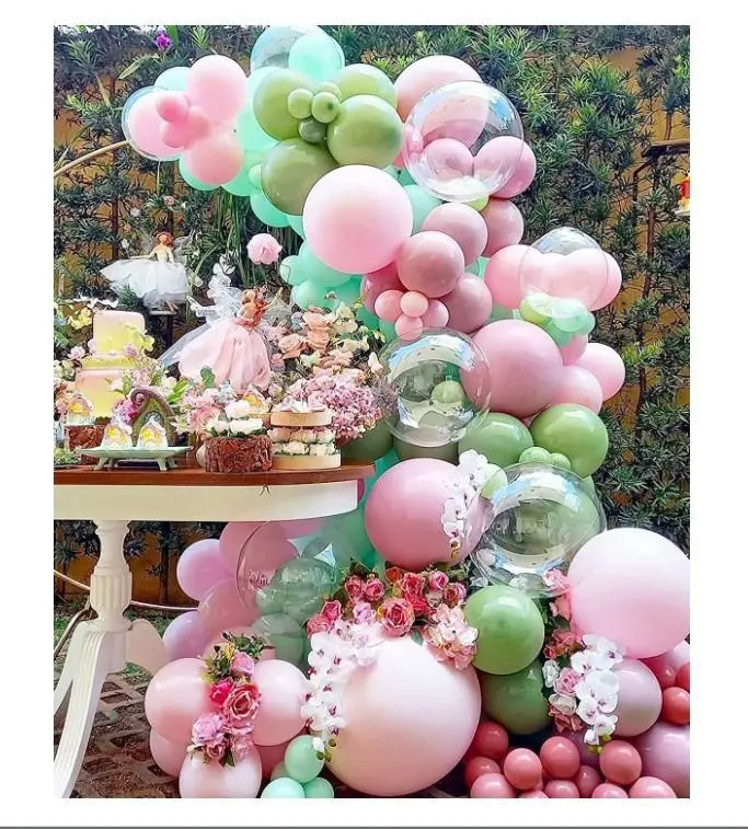 Comercio al por mayor verde oliva Rosa Kit Arco de globos de látex Macaron Rainbow Globo Garland kids juguetes inflables Globo para Boda