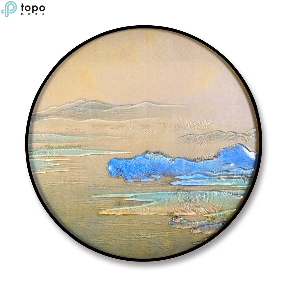 Decor Wall Modern 400mm Circle Coloured Art Painting on Low Iron Glass (MR-YB6-2053C)