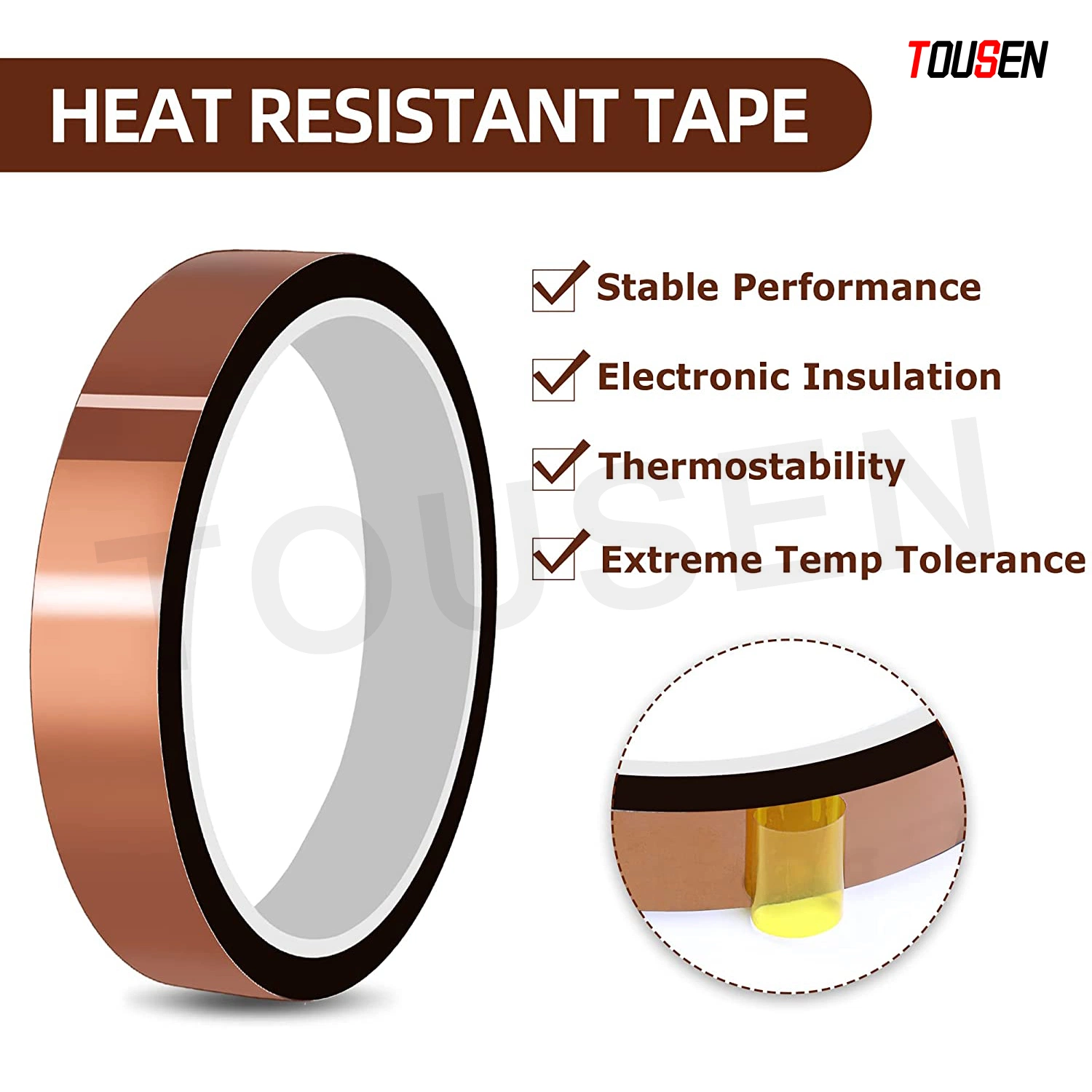 Tousen Polyimide Tape Heat Resistant Tape Thermal Tape Good Endurance Customized Die-Cuting for Masking Protection