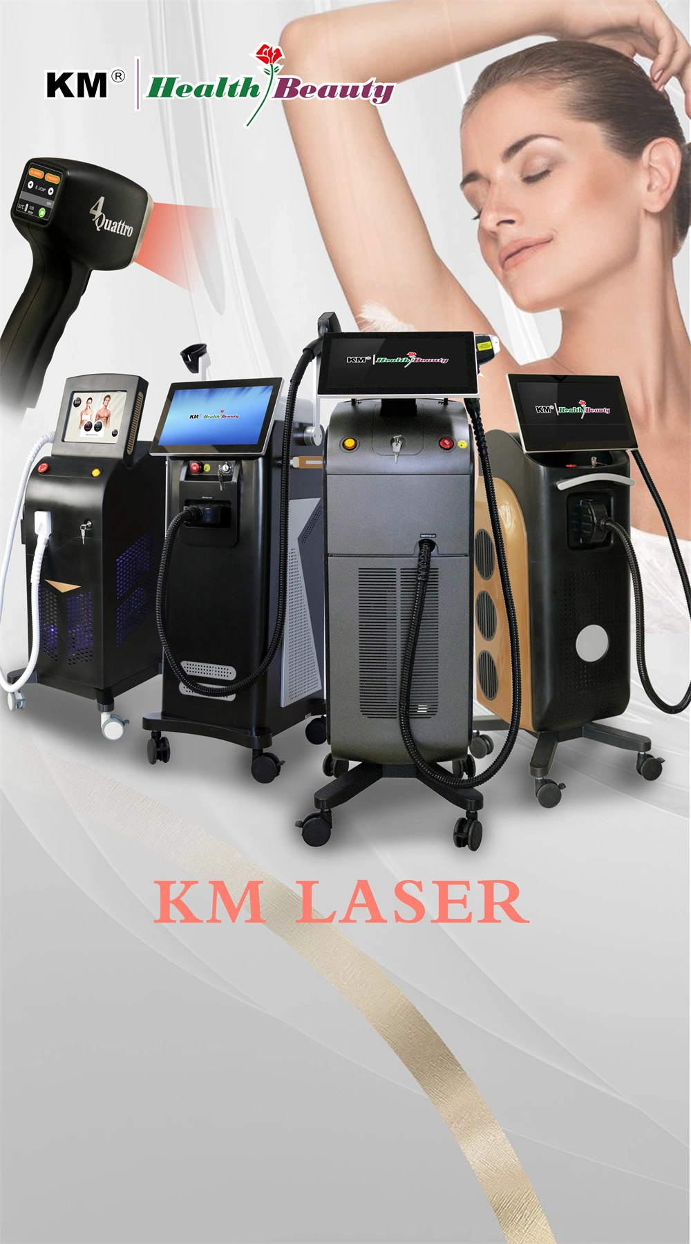 Km Beauty IPL ND YAG Picosecond Laser Ice XL Diode Laser 755 808 1064nm Triple-Wave Length Titanium Laser Depilation Hair Removal Machine / CO2 Fractional Laser