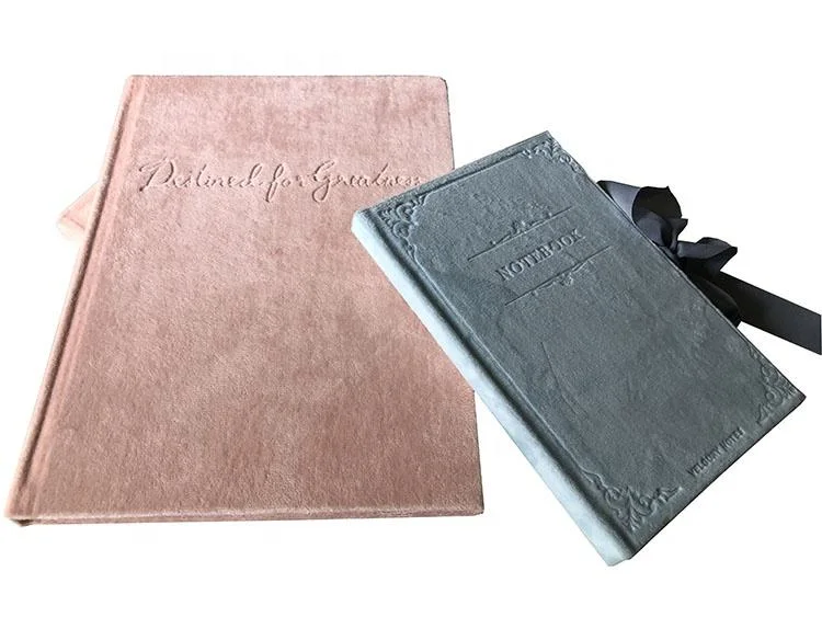 Custom Colorful Embossed Logo Luxury Velvet Fabric Hard Cover A5 Lined Journal Planner Notebooks Printing