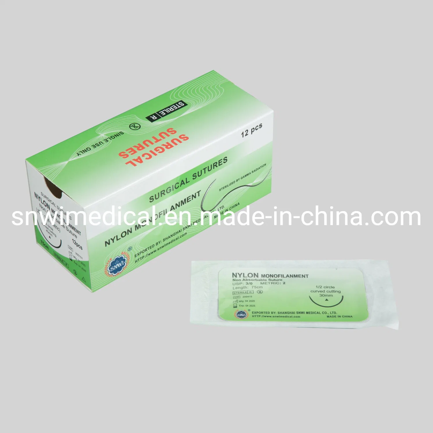 Monofilament de nylon de haute qualité Non-Absorbable stérile jetable suture chirurgicale en nylon polyamide médical avec l'aiguille