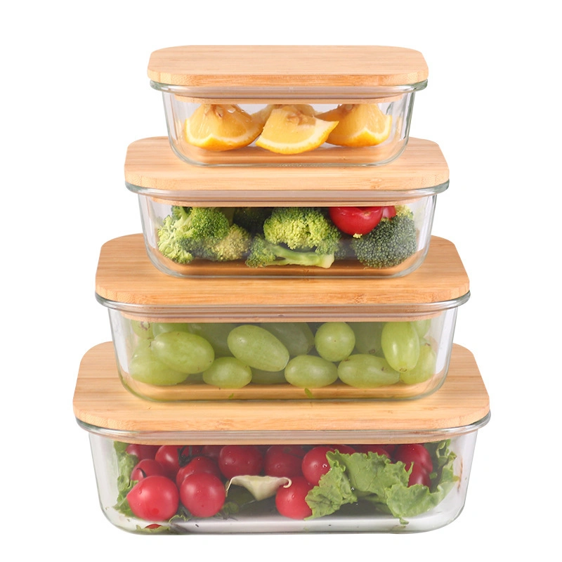 Borosilicate Glass Food Storage Containers Lunch Box with Bamboo Lid