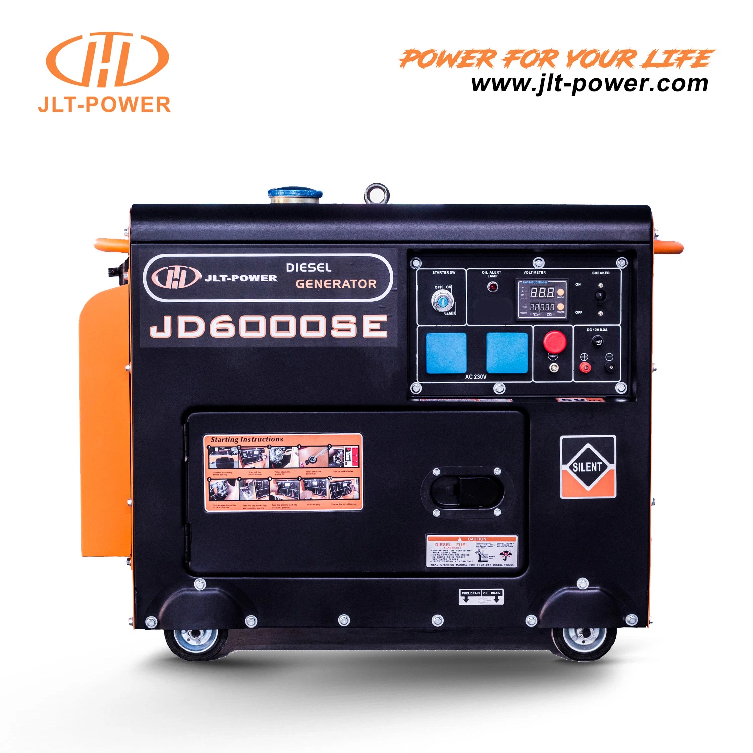 JLT Power Brand 6,0kw 6,0kva 12HP/8,3A Generador de Energía Eléctrica silencioso Motor diesel de dosel con sistema de sonido