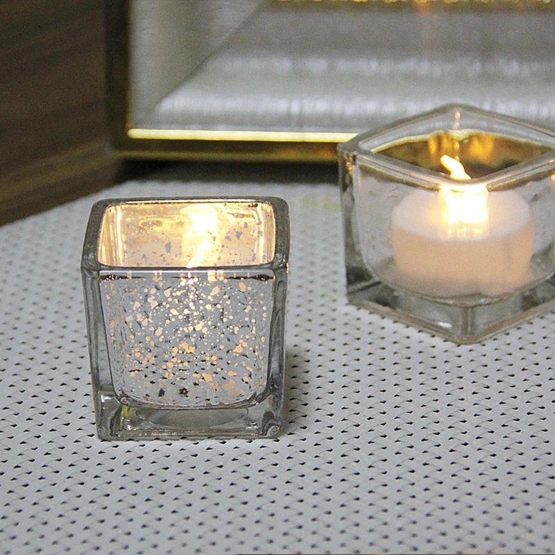 Square Mercury Silver Glass Candle Holder Tealight Holder