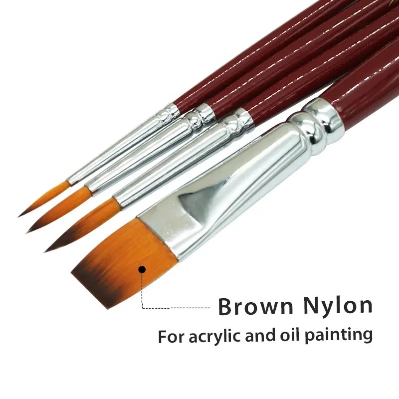 Classic Double Color Nylon Hair Short Wooden Handle Oil Acrylic Painting Artist Brush Set