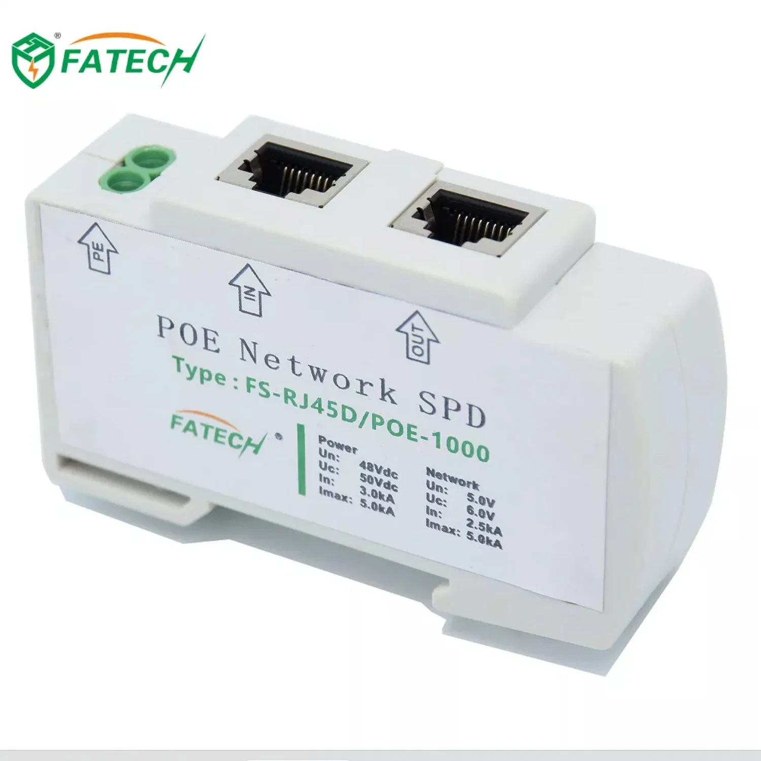 Calha DIN RJ45 PoE Protecção contra sobretensão de sinal 1000 m.