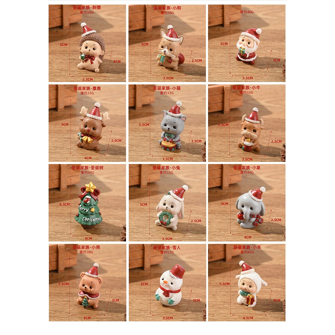 Cute Mini Christmas Ornaments Resin Miniature Christmas Decorations Animal Family Gifts