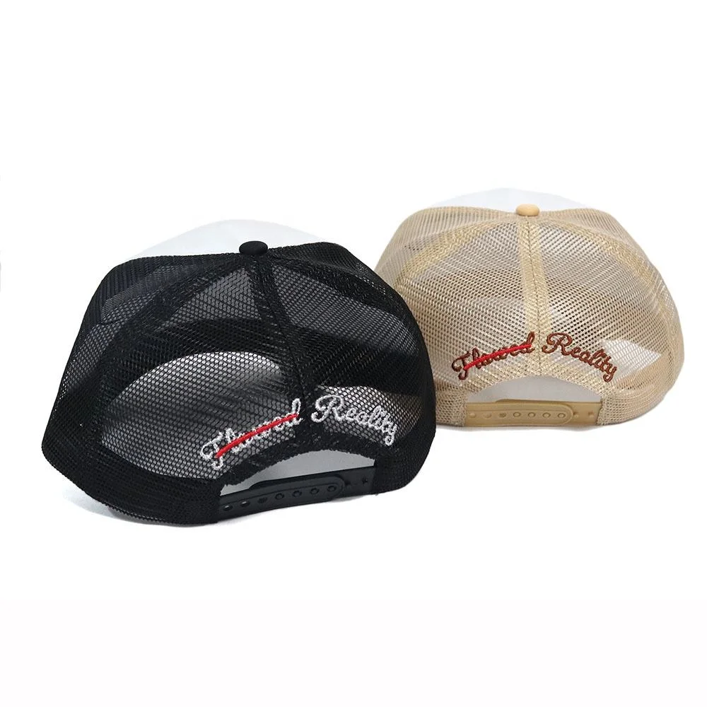 Customized Professional 5 Panel Foam Mesh Caps Metallic Embroidery Logo Mesh Back Trucker Caps