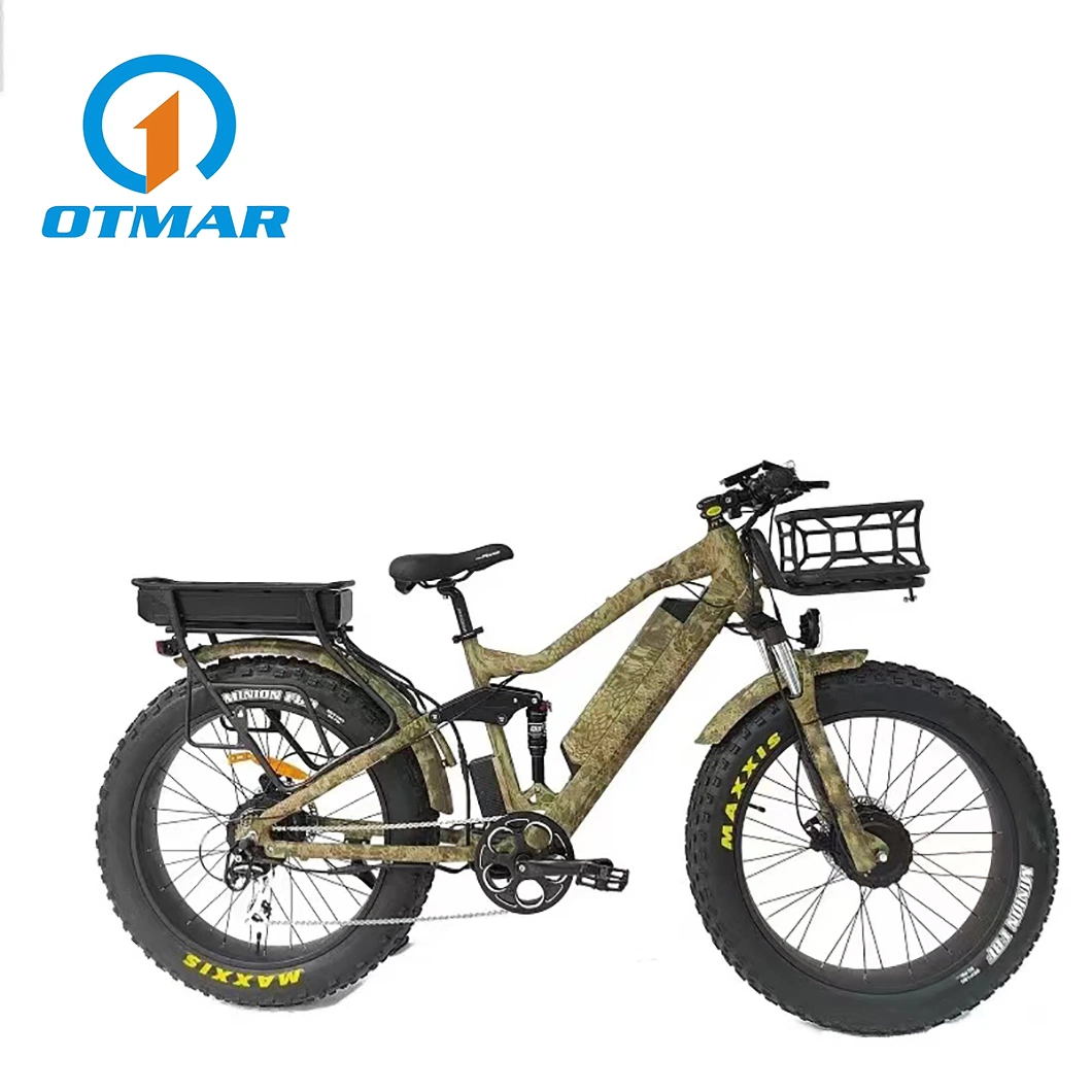 High quality 26 Inch Full Suspension Electric Fat Bike Double Battery Rear Carrier Lithium Battery Double Wheel All Drive Motor Cycle off Road Electric Bicycle